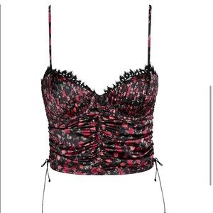 For love and lemons Melrose Bustier Floral Black Satin Top